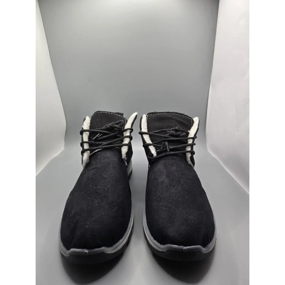 Men's‎ Black Suede Faux Fur Lined Ankle Boots EU 43 Lace Up Winter